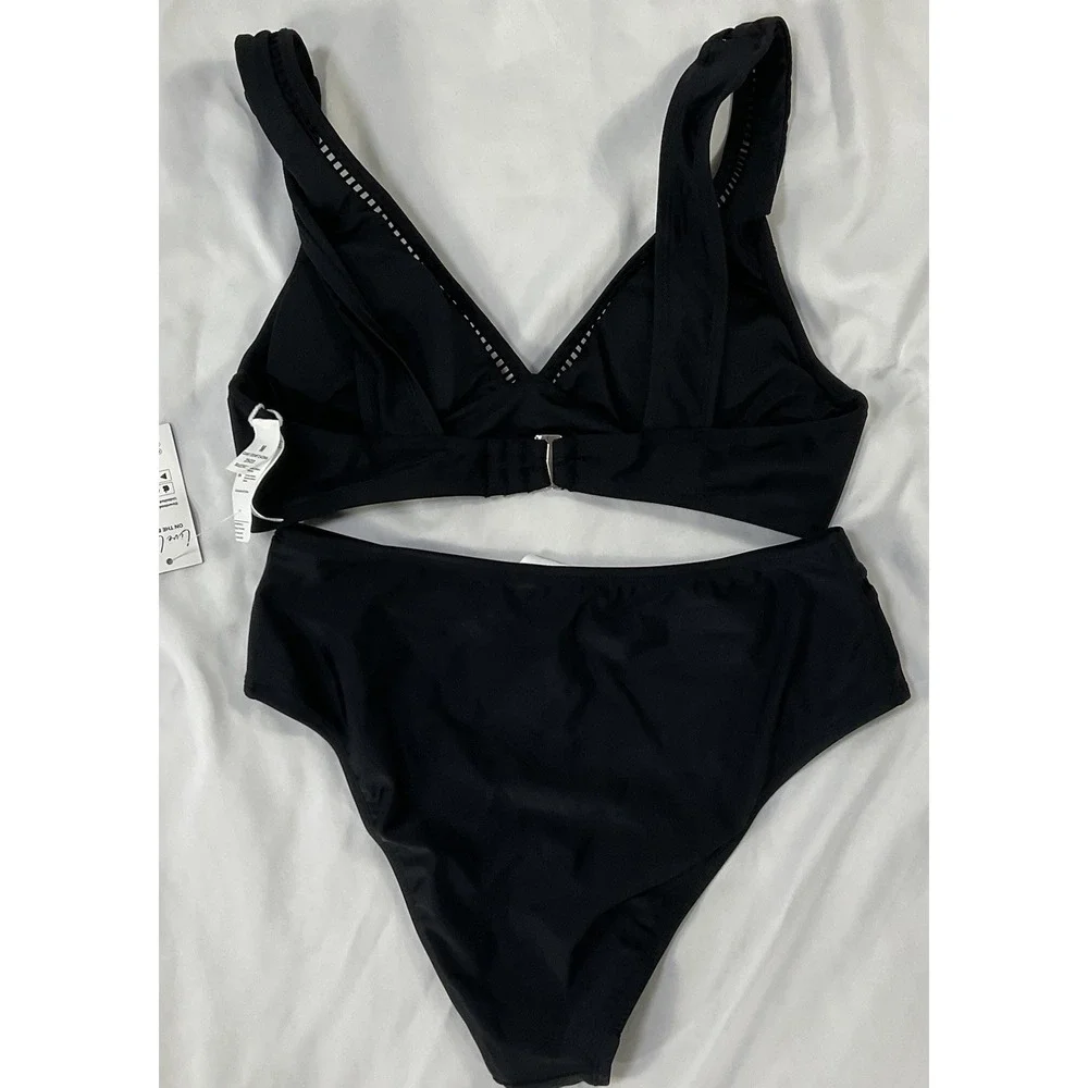 Cupshe Black 2-piece Women's Swimsuit SZ M With Mesh Trim NWT Summer 433